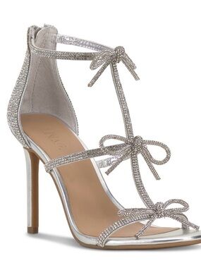 INC International Concepts Silver Rhinestone Bow Stiletto Sandals